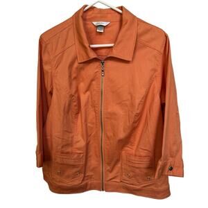 CJ Banks 1X Orange Denim Like Jacket Cotton Spandex Pockets Spring Easter Read